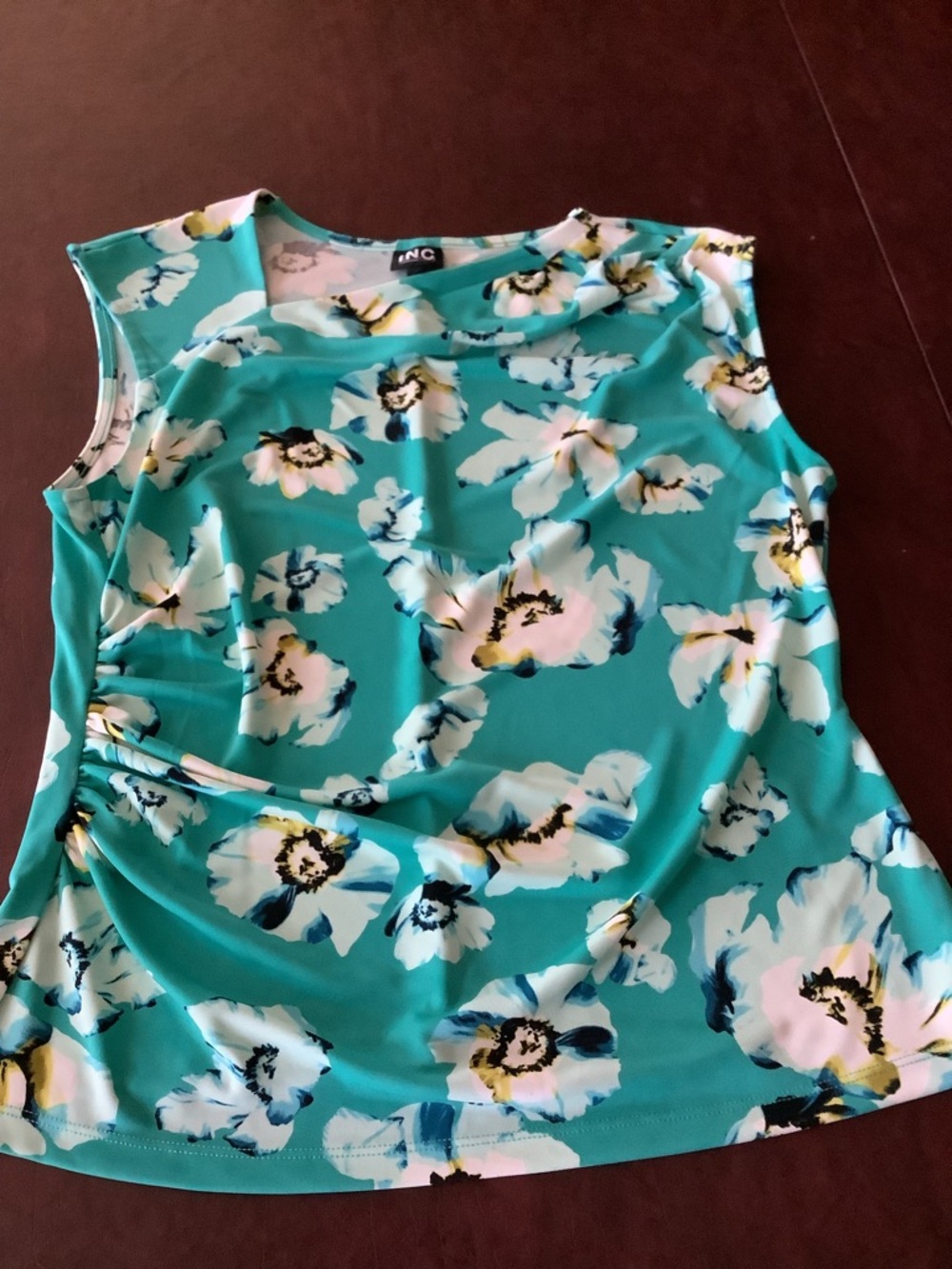 INC International Concepts Teal Floral Sleeveless Top